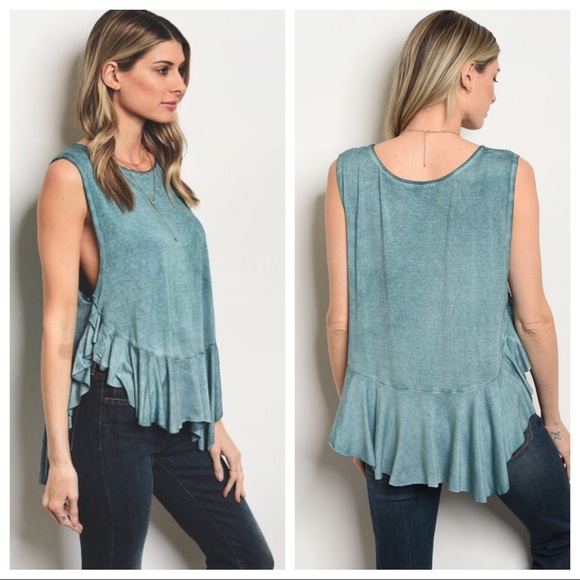 Tayzani Tops - Jade Extra Soft Mineral Wash Ruffle Hem Tank Top